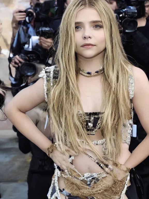 Image similar to hyperdetailed close shot of chloe grace moretz, fashion, venus, with ripped crop t - shirt, fine - face, pretty face