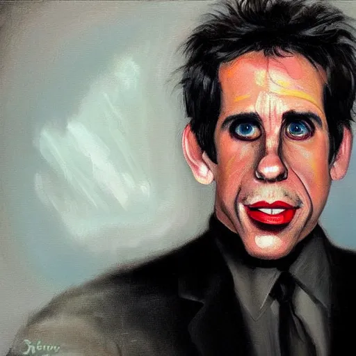 Prompt: modern stylized oil painting caricature of ben stiller, cinematic dramatic lighting