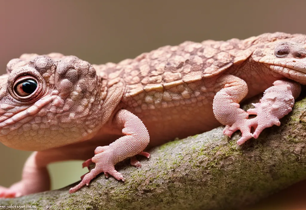 Prompt: Photo of a young New Zealand pink gecko tortoise, cute, nature photography, National Geographic, black background, 4k, award winning photo