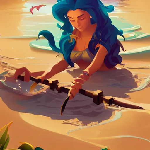 Image similar to painting mermaid treasure on sea of thieves game avatar hero smooth face median photoshop filter cutout vector, behance hd by jesper ejsing, by rhads, makoto shinkai and lois van baarle, ilya kuvshinov, rossdraws global illumination