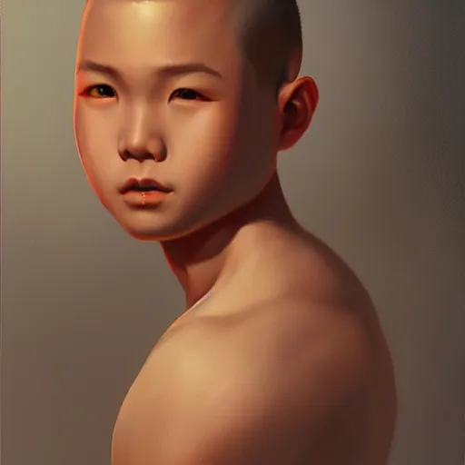 Prompt: chinese boy with buzzcut, oil painting, artgerm, portrait, highly detailed, artstation