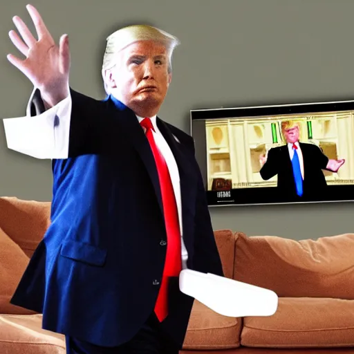 Prompt: donald trump playing nintendo wii