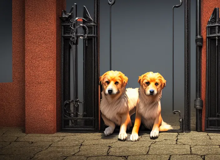 Image similar to photo of a real life photorealistic three - headed cerberus dog guarding the gates to the underworld. fantasy horror style. highly detailed 8 k. intricate. lifelike. soft light. nikon d 8 5 0 5 5 mm. dof. cinematic post - processing.