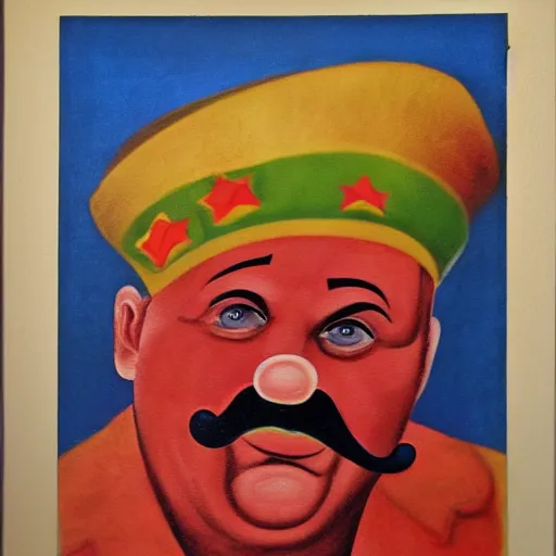 Image similar to communist clown portrait, soviet propaganda painting, vivid colors