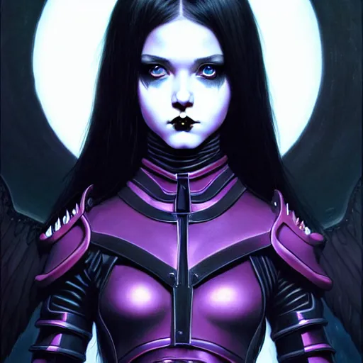 Image similar to portrait of beautiful cute goth girl in warhammer armor, art by kuvshinov ilya and wayne barlowe