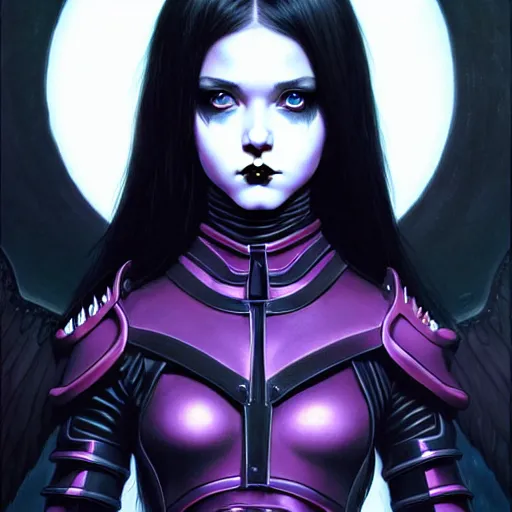 Prompt: portrait of beautiful cute goth girl in warhammer armor, art by kuvshinov ilya and wayne barlowe