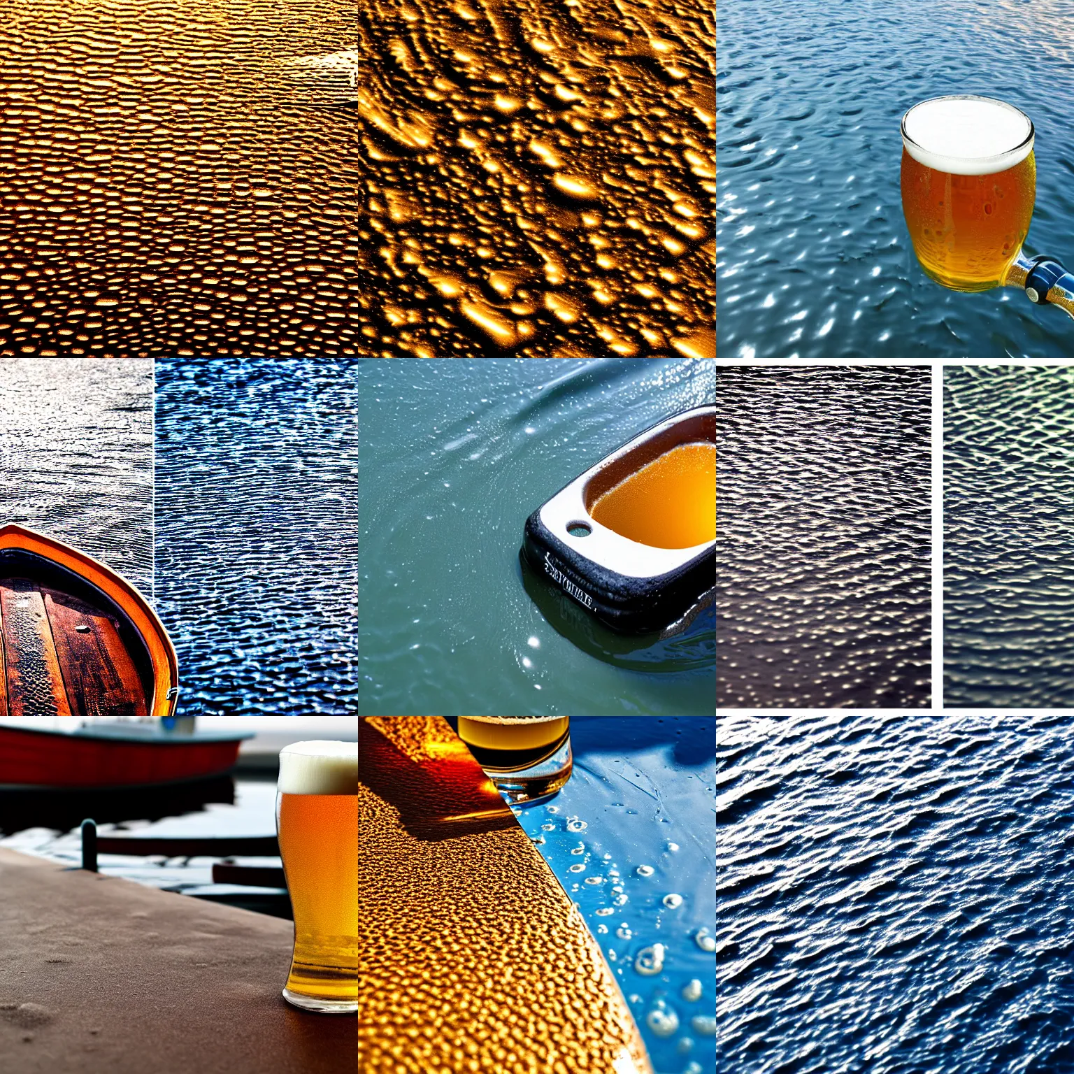 Prompt: surface with beer-texture, boat on surface