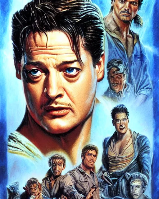 Image similar to brendan fraser in the mummy, airbrush, drew struzan illustration art, key art