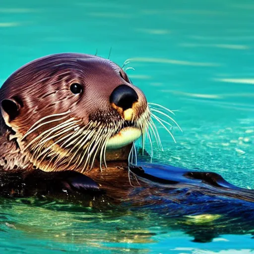 Prompt: a close up of a sea otter swimming in the water, a stock photo by daren bader, shutterstock contest winner, furry art, uhd image, creative commons attribution, associated press photo
