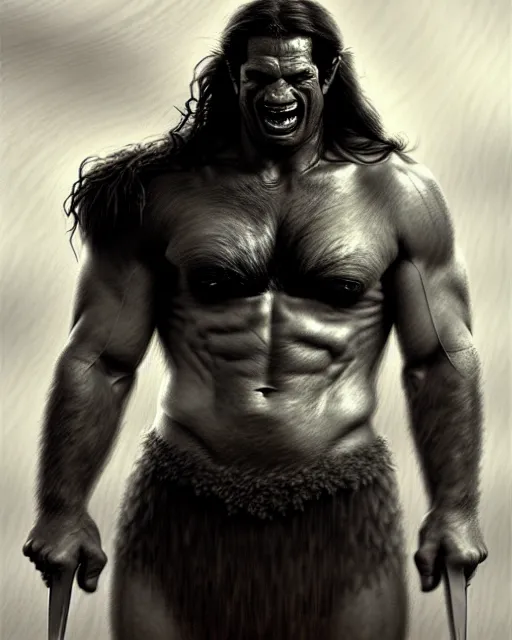 Prompt: henry cavill as orc barbarian | | pencil sketch, realistic shaded, fine details, realistic shaded lighting poster by greg rutkowski, magali villeneuve, artgerm, jeremy lipkin and michael garmash and rob rey