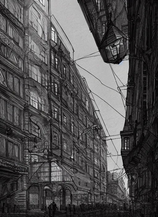 Image similar to Budapest , Dynamic lighting, cinematic, extremely high detail, photo realistic, cinematic lighting, pen and ink, intricate line drawings, post processed, artstation, matte painting, style by Paru Itagaki