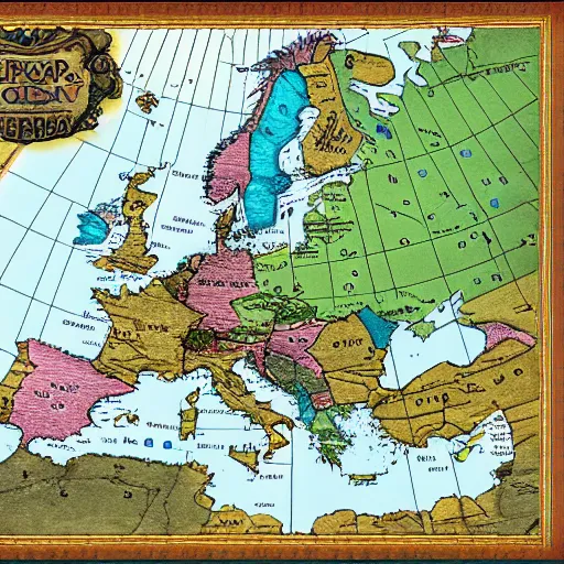 Prompt: map of europe, style of a fantasy map