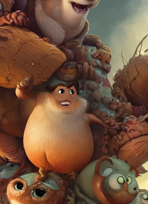 Image similar to round antropomorphic acorn in world adventure movie by nuri iyem, james gurney, james jean, greg rutkowski, anato finnstark. pixar. hyper detailed, 5 0 mm, award winning photography, perfect faces