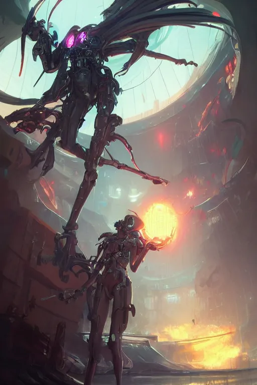 Image similar to portrait of a malevolent cybernetic necromancer announcing lay offs to the populace, cyberpunk concept art by pete mohrbacher and artgerm and wlop and greg rutkowski and deathburger, digital art, highly detailed, intricate, sci-fi, sharp focus, Trending on Artstation HQ, deviantart, unreal engine 5, 4K UHD image