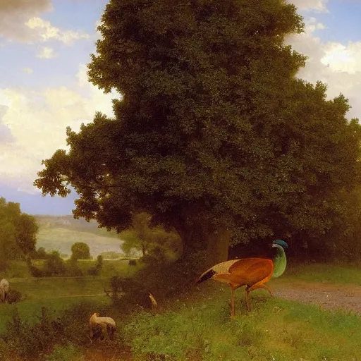 Image similar to an oak tree and a pheasant near poynings and the south downs by william - adolphe bouguereau