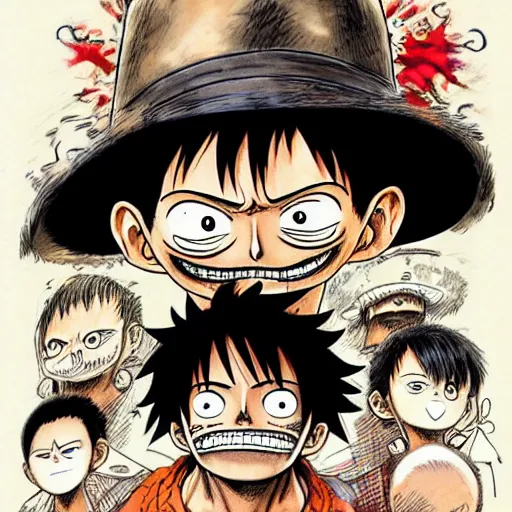 Image similar to [ luffy mustache ] ( by kim jung gi ) ( by george morikawa ) ( by kentaro miura ) ( by eiichiro oda )