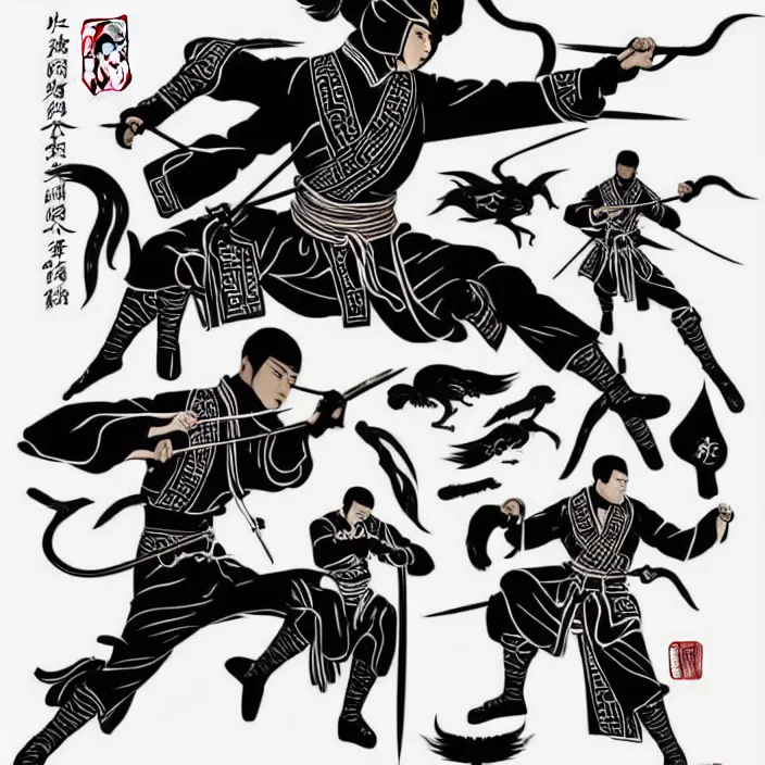 Prompt: silhouette of a Chinese martial art expert illustration, vector art style, medium shot, intricate, elegant, highly detailed, digital art, ffffound, art by JC Leyendecker and sachin teng