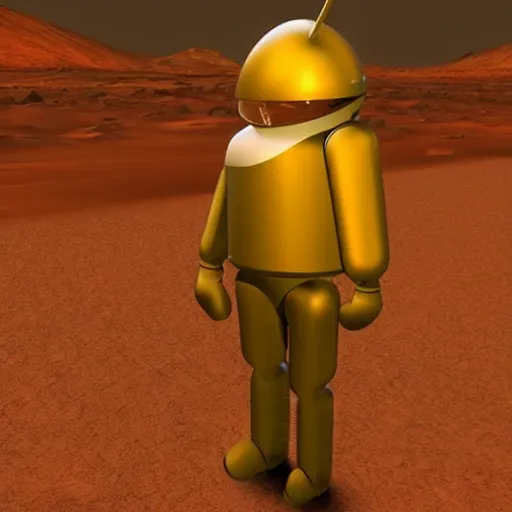 Image similar to realistic human - like android on mars, alone, apocalypse, low power, realistic light and shadow effects