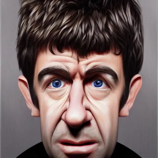 Image similar to Caricature portraits done of Noel Gallagher, realistic, hyperrealistic, very realistic, highly detailed, very detailed, extremely detailed, detailed, oil painting, digital art, trending on artstation