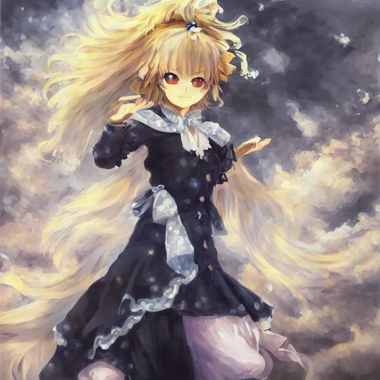 Image similar to beautiful oil painting of Marisa kirisame from touhou project