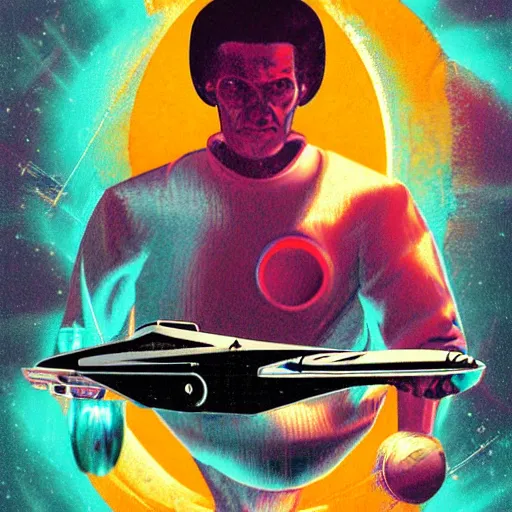 Image similar to sci - fi retrowave pulp art of a spaceship orbiting earth