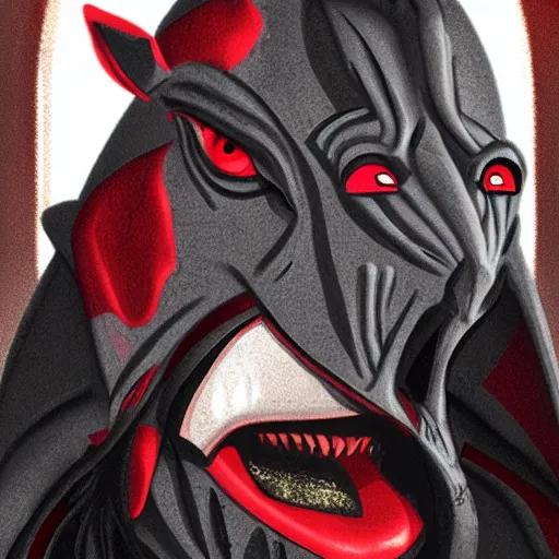 Image similar to jar_jar_binks as a sith_lord, dark fantasy