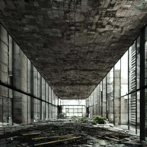 Image similar to “derelict architecture buildings, building made by Eero Saarinen, architecture digest, building surrounded in a nature environment, modern tones, fluorescent lighting,volumetric Lighting, photorealism, high detail, golden ratio, cinematic, octane renderer”