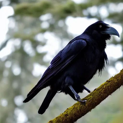 Image similar to A high quality photo of a raven perched on a tree, 4k, detailed, focus on a raven