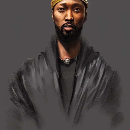 Image similar to a portrait of rza as a wizard, upper half portrait, urban motifs, intricate, elegant, highly detailed, digital painting, trending on artstation, concept art, smooth sharp focus, illustration, art by artgerm and greg rutkowski