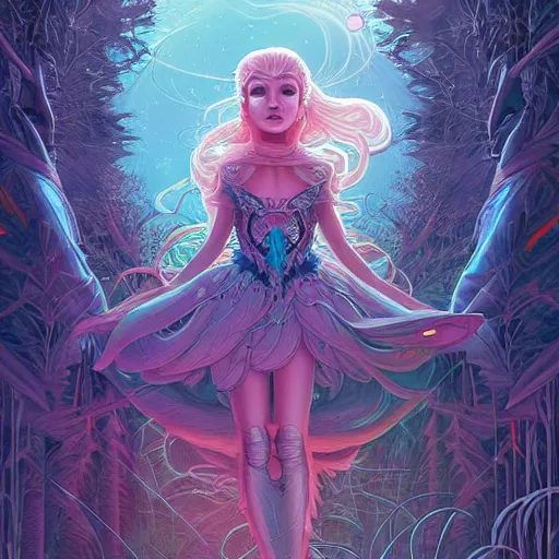 Prompt: ethereal cybernetic princess in the trees, extremely detailed, sharp focus, wide view, full body shot, smooth, digital illustration, by lisa perrin!!!!, dan mumford, james jean, by rossdraws, frank franzzeta, sakimichan