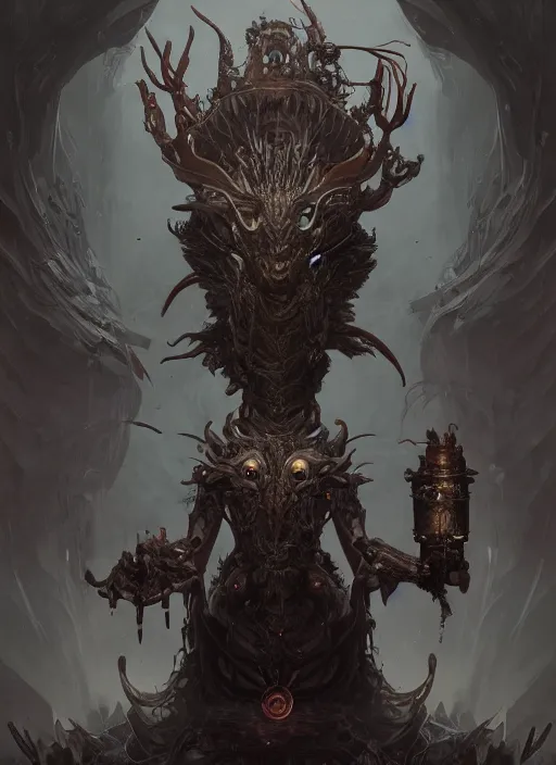 Prompt: concept art of a hybrid between a creepy humanoid creature and a dark matter god, ornate, detailed, symmetrical features, peter mohrbacher, digital art, trending on artstation, unreal engine 5, octane render, hd, behance, mysterious, dark, hyper - realistic, concept illustration