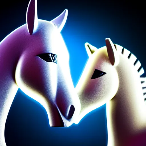 Prompt: two chess horses staring at each other ultra realistic, lens flare, atmosphere, glow, detailed, intricate, full of colour, cinematic lighting, trending on artstation, 4 k, hyperrealistic, focused, extreme details, unreal engine 5, cinematic, masterpiece, ultra realistic, hyper realistic, highly detailed, sharp focus, digital art