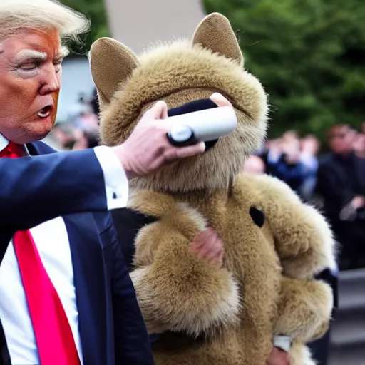 Image similar to donald trump putting on a furry suit