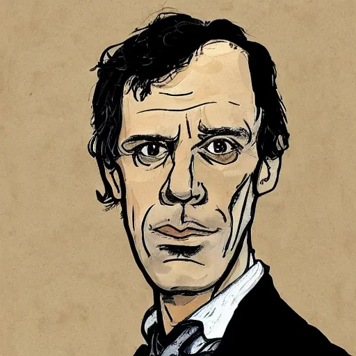 Image similar to hugh laurie as sherlock holmes, portrait by eddie campbell,