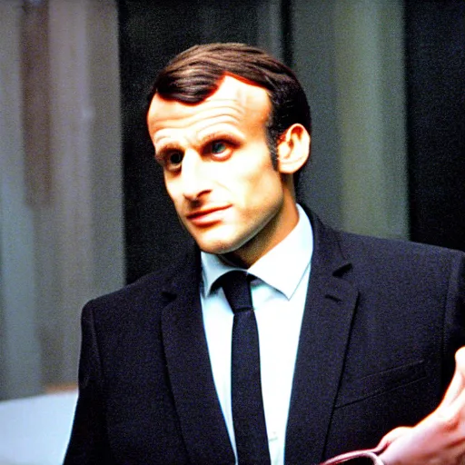 Image similar to Emmanuel Macron disguised as a macaron in American Psycho (1999)