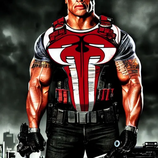 Image similar to Dwayne Johnson in the punisher digital art 4k detailed super realistic