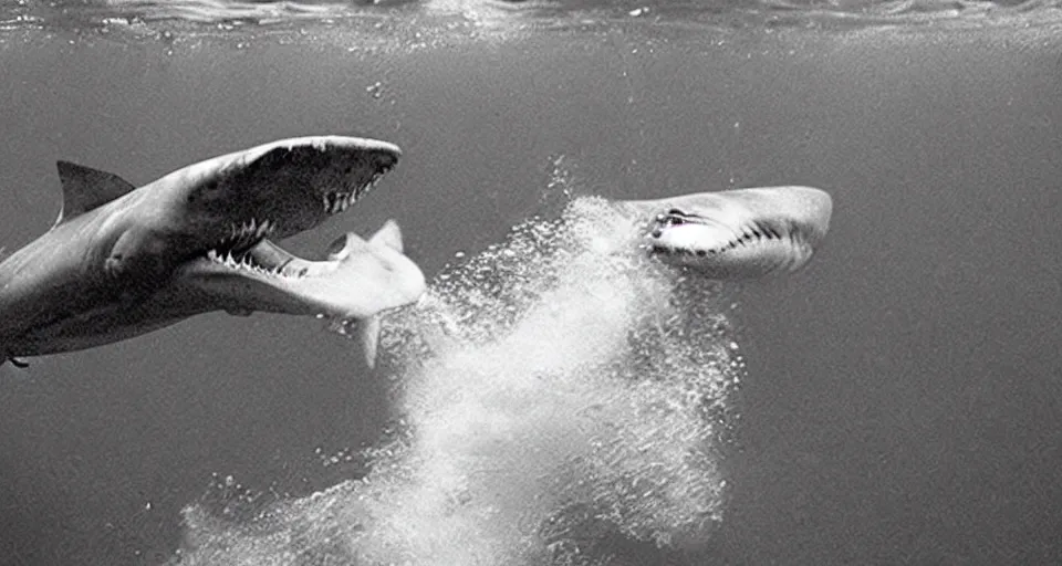 Image similar to Chuck Norris punching a shark underwater, photograph