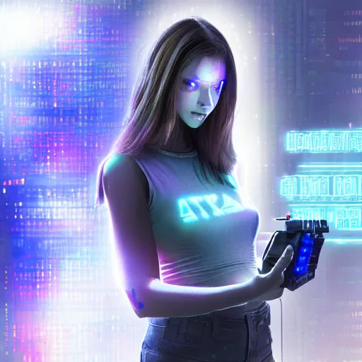 Image similar to a cyberpunk hologram of a beautiful young woman