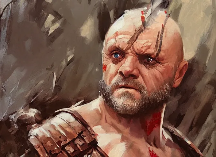 Image similar to a highly detailed beautiful portrait of anthony hopkins as kratos by gregory manchess, james gurney, james jean