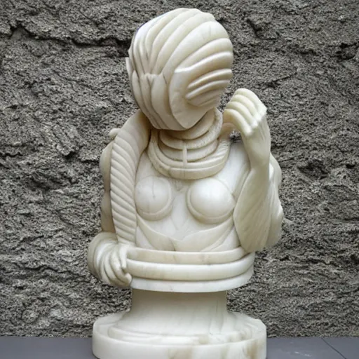 Prompt: a beautifully carved marble statue of a facehugger