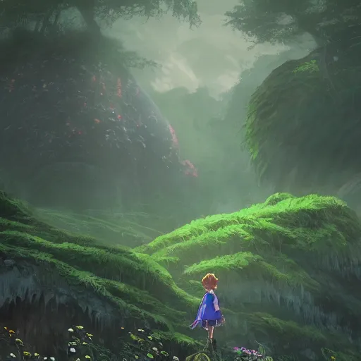 Image similar to forest fairy kingdom, Beautiful Landscape, wide angle, by Miyazaki, Nausicaa Ghibli, Breath of The Wild, dramatic lighting, cinematic, establishing shot, extremely high detail, foto realistic, cinematic lighting, post processed, concept art, high details, cinematic, 8k resolution, beautiful detailed, photorealistic, digital painting, artstation, concept art, smooth, sharp focus, artstation trending, octane render, unreal engine