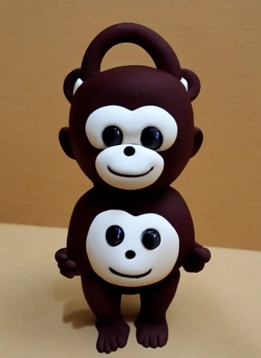 Image similar to monkey cartoon character with tie, 3 d clay figure, kawaii, big eyes