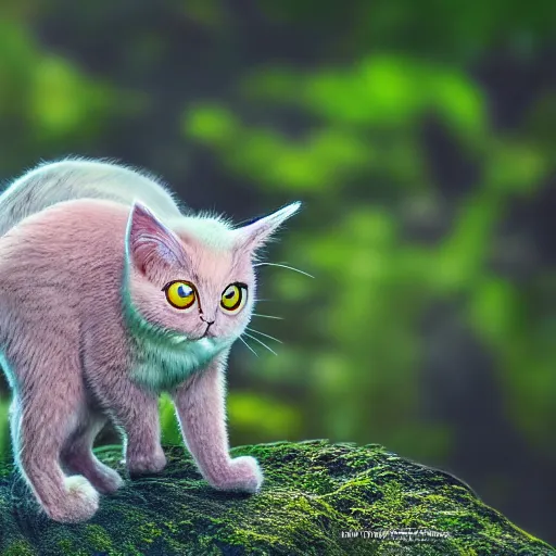 Prompt: national geographic photo of mew, pokemon in the wild, intricate, portrait, 8 k highly professionally detailed, hdr, award winning