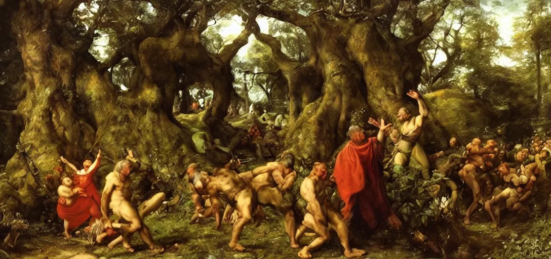 Prompt: shrek in the garden of eden, beautiful painting by jan matejko, rich lighting