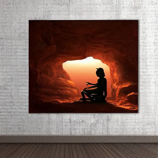 Prompt: : cave art studio with absract painting on the wall high definition 8k hyper-realistic