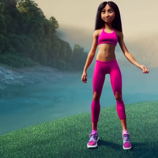 Image similar to young beautiful athletic Filipino woman with long hair posing, depicted as a Pixar character, high quality cg render, 4k