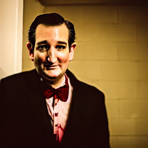 Prompt: Ted Cruz as a vampire, 35mm film