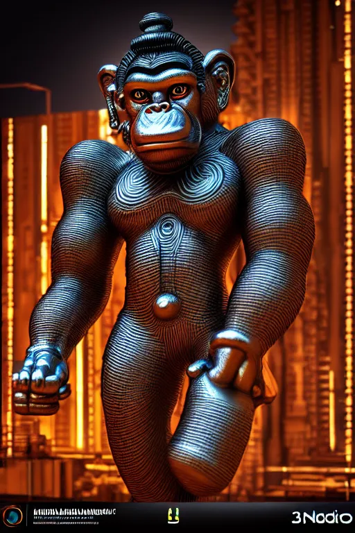 Image similar to high quality 3 d render neo - rococo cyberpunk hanuman! head building, neon madhubani, highly detailed, in sci - fi mumbai, cinematic smooth unreal engine, lee madgwick & liam wong, dramatic light, low angle, uhd 8 k, sharp focus