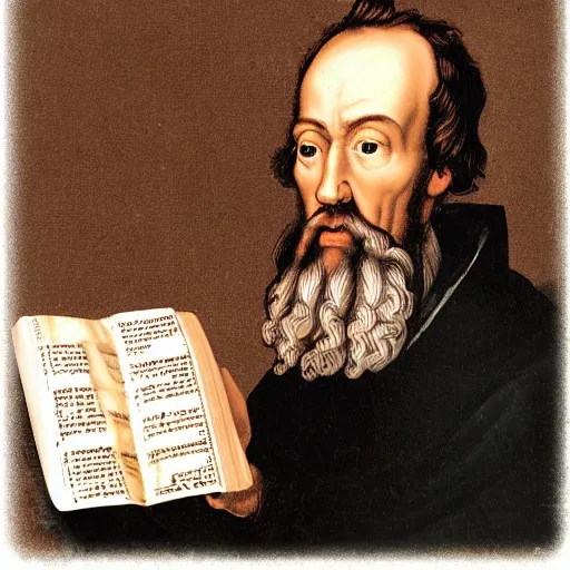 Image similar to theologian john calvin using duct tape on the bible