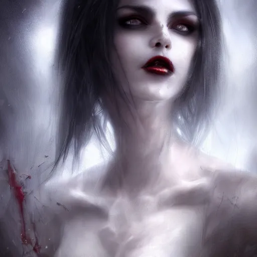 Prompt: kerli koiv, vampire, darkwave, darksynth character portrait, sharp, digital matte painting, art by luis royo, greg rutkowski, wlop, dramatic lighting, trending on artstation